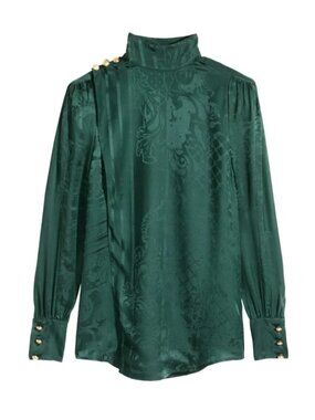 Balmain x H&M Green Silk Jacquard Blouse